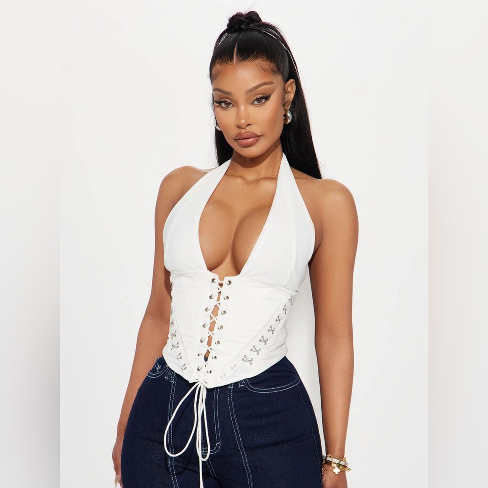 Fashion Nova White Sleeveless Bustier Bodysuit